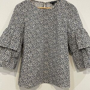 J. Crew MERCANTILE Black, Blue and White Ruffled Blouse Size 2